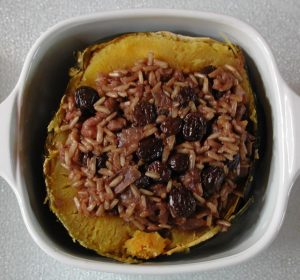 Acorn Squash Baked with Rice Raisin Nut Stuffing