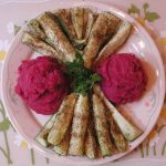 Mashed Potatoes and Beets with Roasted Zucchini Squash Strips